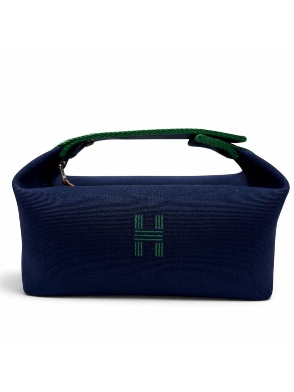 Hermes Brid-a-brac PM Silver Sellier H Logo Canvas Pouch Handbag Navy